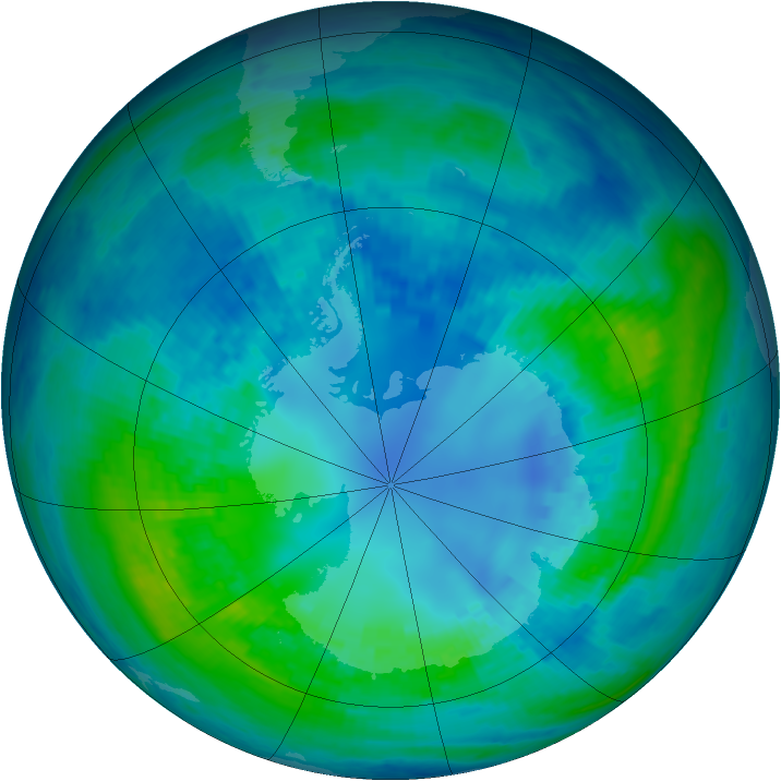 Antarctic ozone map for 21 April 2003